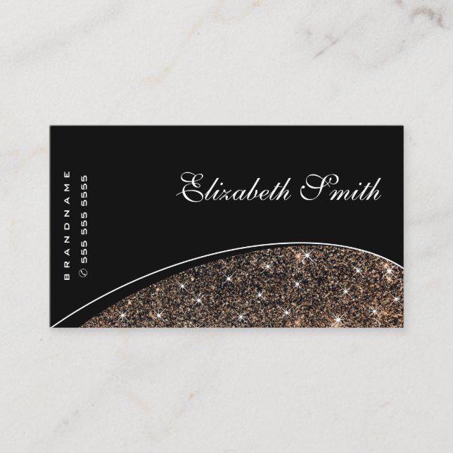 Golden Glitter Sparkle Ombre Stars Elegant Black Business Card (Front)