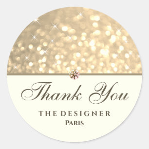 Golden Glitter Sparkle Stars Diamond Rhinestone Classic Round Sticker