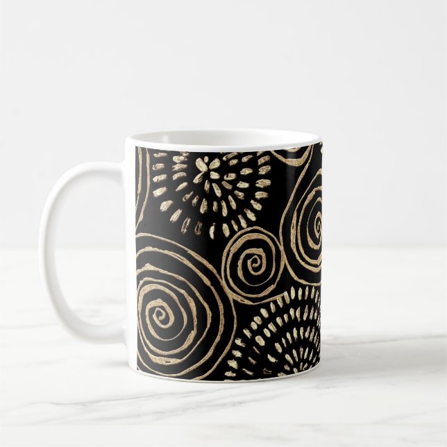 Golden glitter spirals, abstract, seamless texture coffee mug (Left)