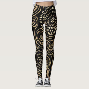 Golden glitter spirals, abstract, seamless texture leggings
