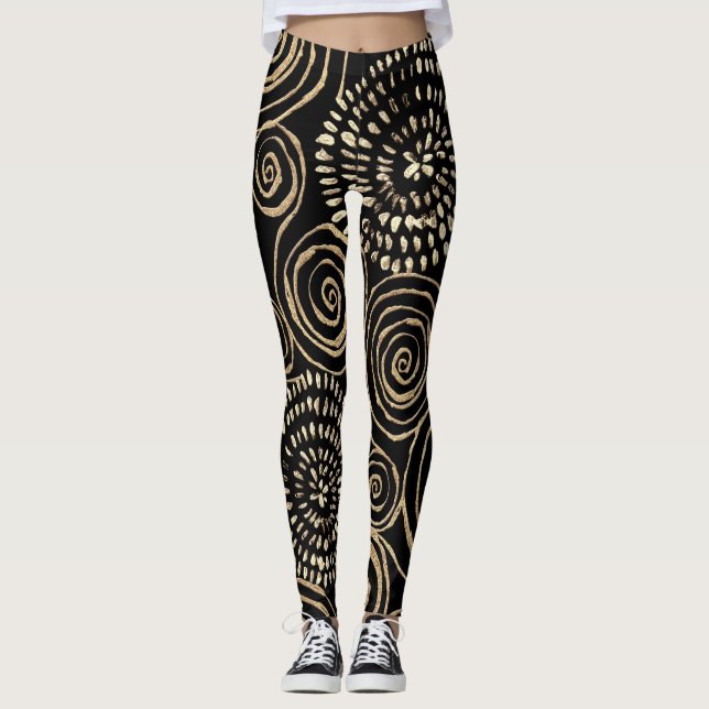 Golden glitter spirals, abstract, seamless texture leggings (Front)