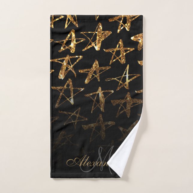 Golden Glitter Stars Bath Towel Set (Hand Towel)