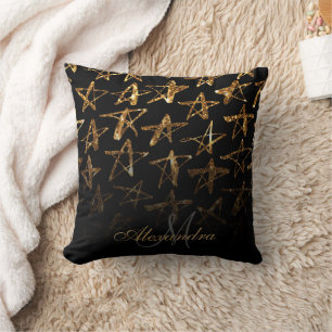 Golden Glitter Stars Cushion