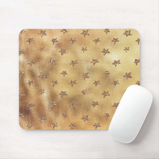 Golden Glitter Stars Mouse Pad (With Mouse)