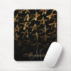 Golden Glitter Stars Mouse Pad