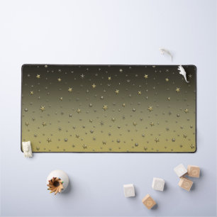 Golden glitter stars, snowflake on gold night sky desk mat
