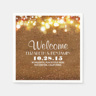 golden glitter string lights wedding paper napkins