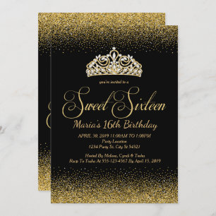 Golden Glitter, Sweet 16 Invitations