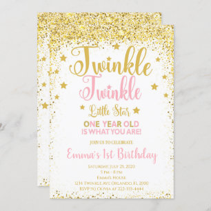 Golden Glitter Twinkle Little Star Birthday Invite