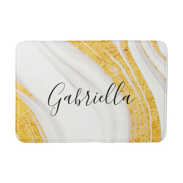 Golden Glitter White Marble                        Bath Mat (Front)