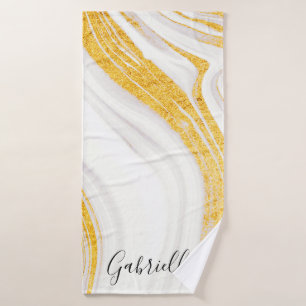 Golden Glitter White Marble                        Bath Towel