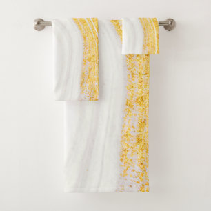 Golden Glitter White Marble                        Bath Towel Set