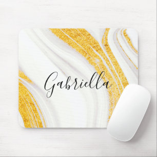 Golden Glitter White Marble                        Mouse Pad