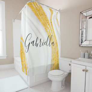Golden Glitter White Marble                        Shower Curtain