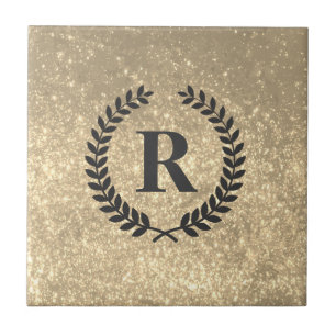 Golden Glitter With Monogram Ceramic Tile