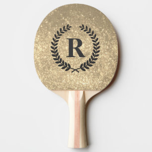 Golden Glitter With Monogram Ping Pong Paddle