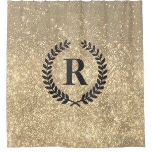 Golden Glitter With Monogram Shower Curtain