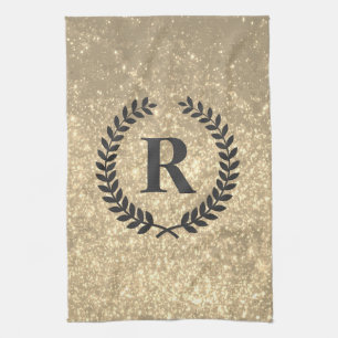 Golden Glitter With Monogram Tea Towel