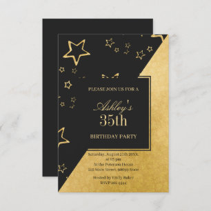 Golden Glittering Stars Birthday Invitation