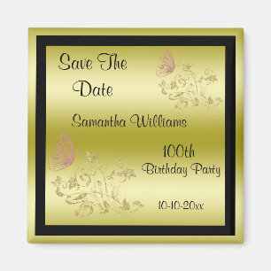 Golden Glitters & Sparkly Butterfly 100th Birthday Magnet