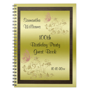 Golden Glitters & Sparkly Butterfly 100th Birthday Notebook