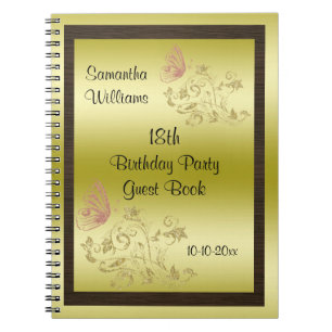 Golden Glitters & Sparkly Butterfly 18th Birthday Notebook