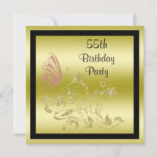 Golden Glitters & Sparkly Butterfly 55th Birthday Invitation
