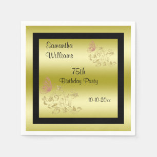 Golden Glitters & Sparkly Butterfly 75th Birthday Napkin