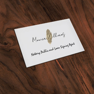 Golden glittery feather pen notary  business card