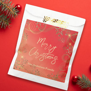 Golden Glittery Stars Swirls Ombre Red Christmas Favour Bag