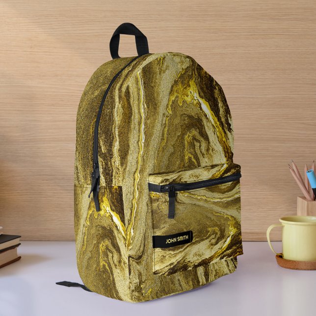 Golden Glittery Texture Luxury Pattern Monogram Printed Backpack (Creator Uploaded)