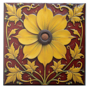 Golden Glory on Crimson Ceramic Tile