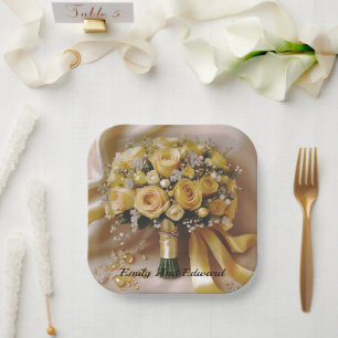 "Golden Glow: A Honeyed Rose Bouquet of Love" Paper Plate