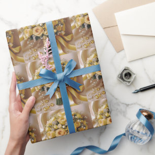 "Golden Glow: A Honeyed Rose Bouquet of Love" Wrapping Paper