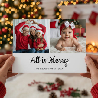 Golden Glow All Is Bright Family Christmas Card
