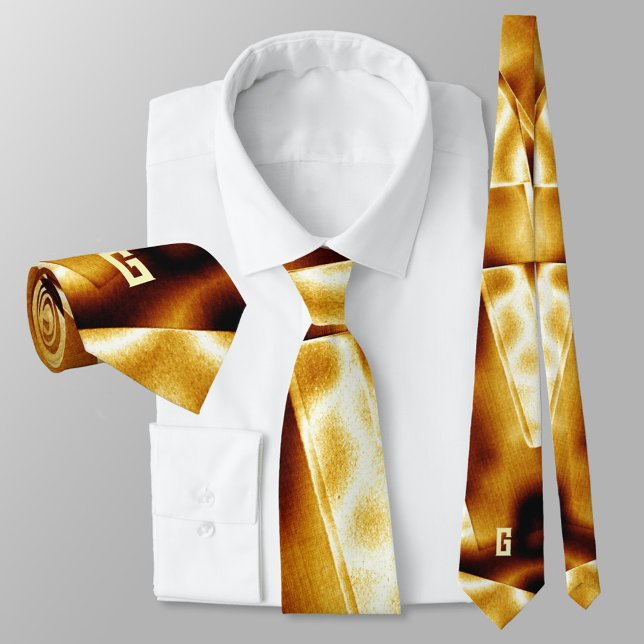 Golden Glow Bronze Modern Monogrammed Tie (Creator Uploaded)