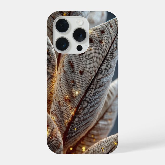 Golden Glow Feather & Leaf Texture iPhone Case (Back)