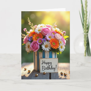Golden Glow Floral Birthday Card