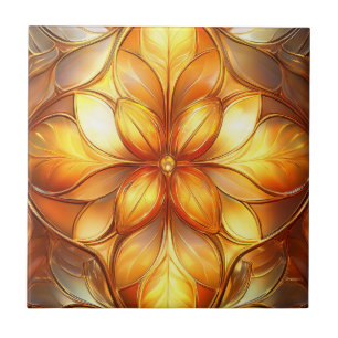Golden Glow Floral Ceramic Tile