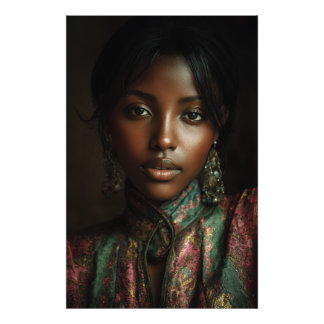 Golden Glow Melanin Regal Headscarf Portrait Photo Print