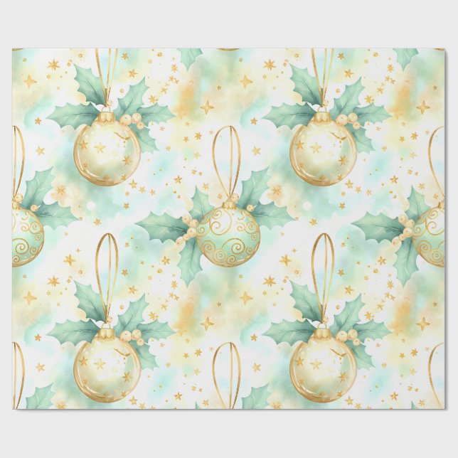 Golden Glow Noel – Pastel Christmas Ornament Patte Wrapping Paper (Flat)