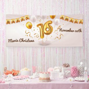 Golden Glow Sweet 16 Balloons Birthday Banner