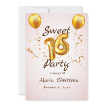 Golden Glow  Sweet 16 Balloons Birthday Invitation