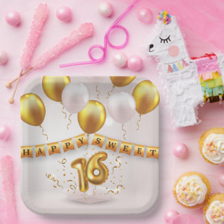 Golden Glow Sweet 16 Party Paper Plate