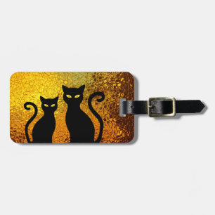 Golden Glow Textured Black Cat Kittens Luggage Tag