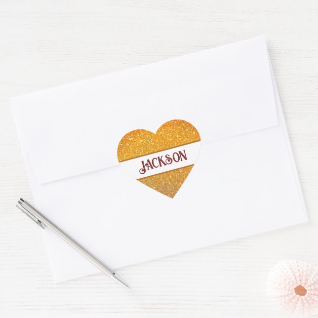 Golden Glow Typography Heart Sticker (Envelope)