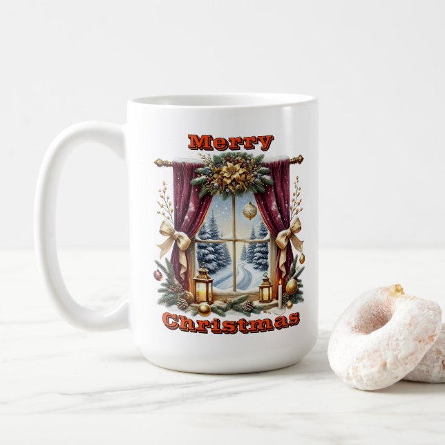 Golden Glow Winter Scene Coffee Mug (With Donut)