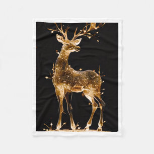 Golden Glowing Deer and Antlers Starry Night Blank Fleece Blanket