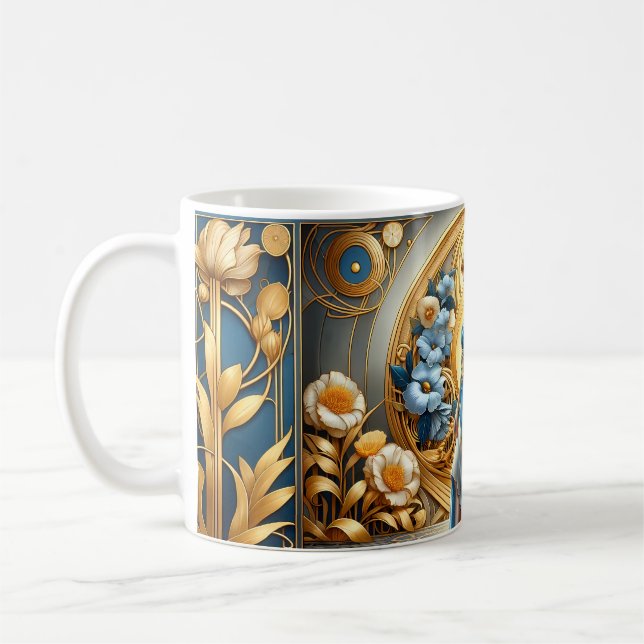 Golden Goddess in Art Nouveau Bloom Coffee Mug (Left)