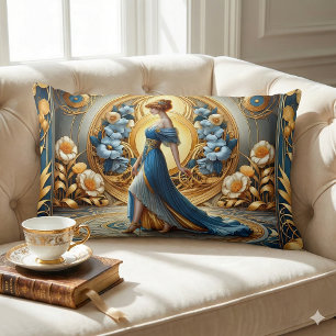 Golden Goddess in Art Nouveau Bloom Lumbar Cushion